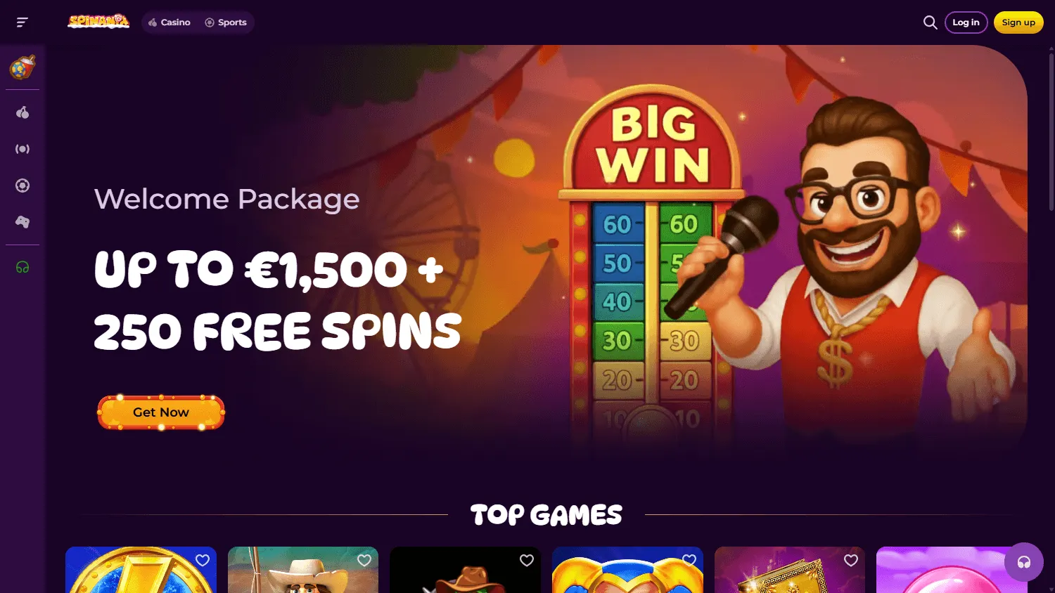 Spinania Casino desktop home screen