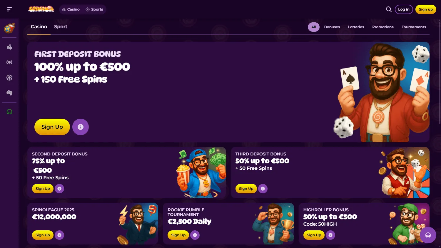 Spinania Casino desktop promotions screen